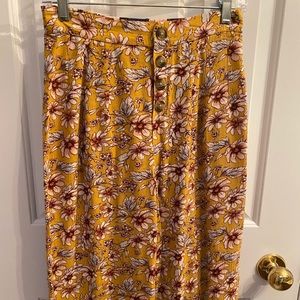 Mustard Cropped Floral Gaucho Pants